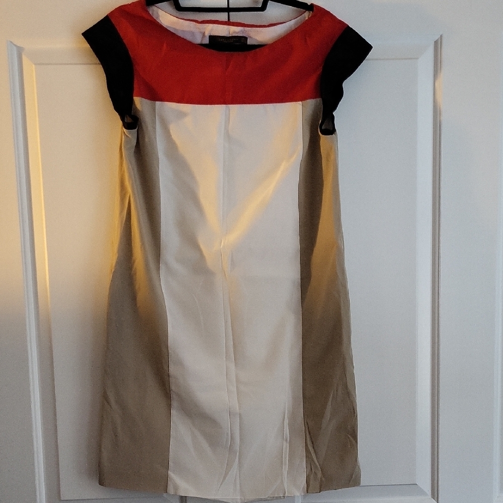 Zara Colorblock Dress - Red, Black, Beige